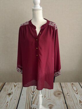 HALO Burgundy Semi Sheer Blouse Size 1X NEW NWT